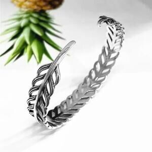 925 sterling silver plated Hollow Leaf Bracelets Silver Plated Jewelry feather